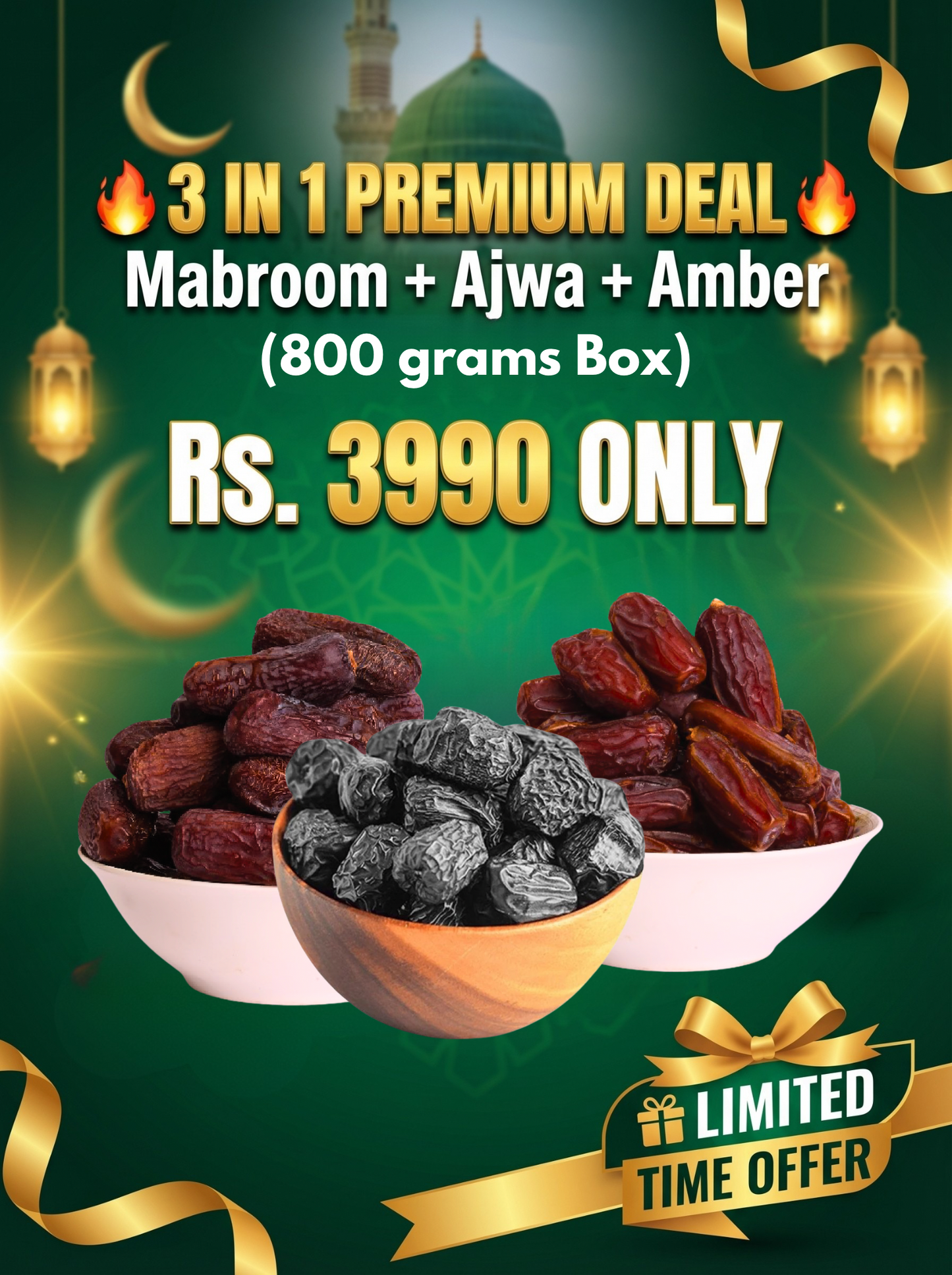 Mix 3 in 1 Deal (Mabroom + Ajwa + Amber) 800 grams Box