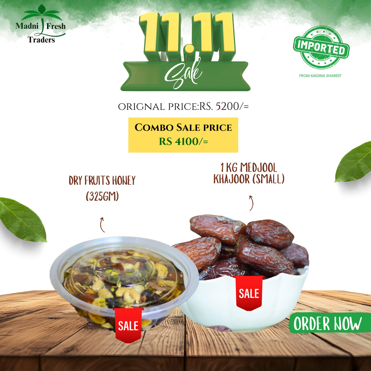 11.11 Sale – Combo Pack 1kg Medjool (small) + Dry Fruits with honey (325 gm)